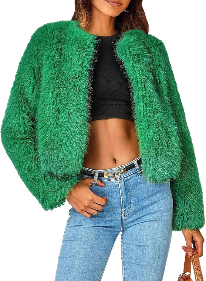 Winter Coats for Women Warm Faux Fur Coat Fashion Cropped Puffer Jackets  for Evening Dresses Formal Fuzzy Cardigans